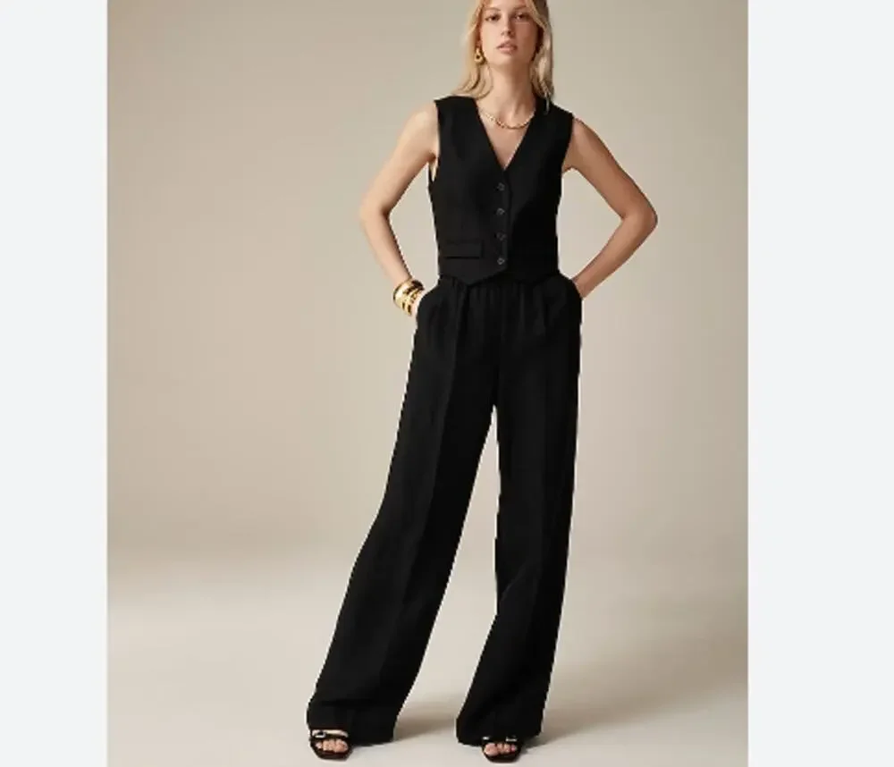 NWT J CREW Black Hi Waist Wide Leg Cupro Viscose Trouser 14